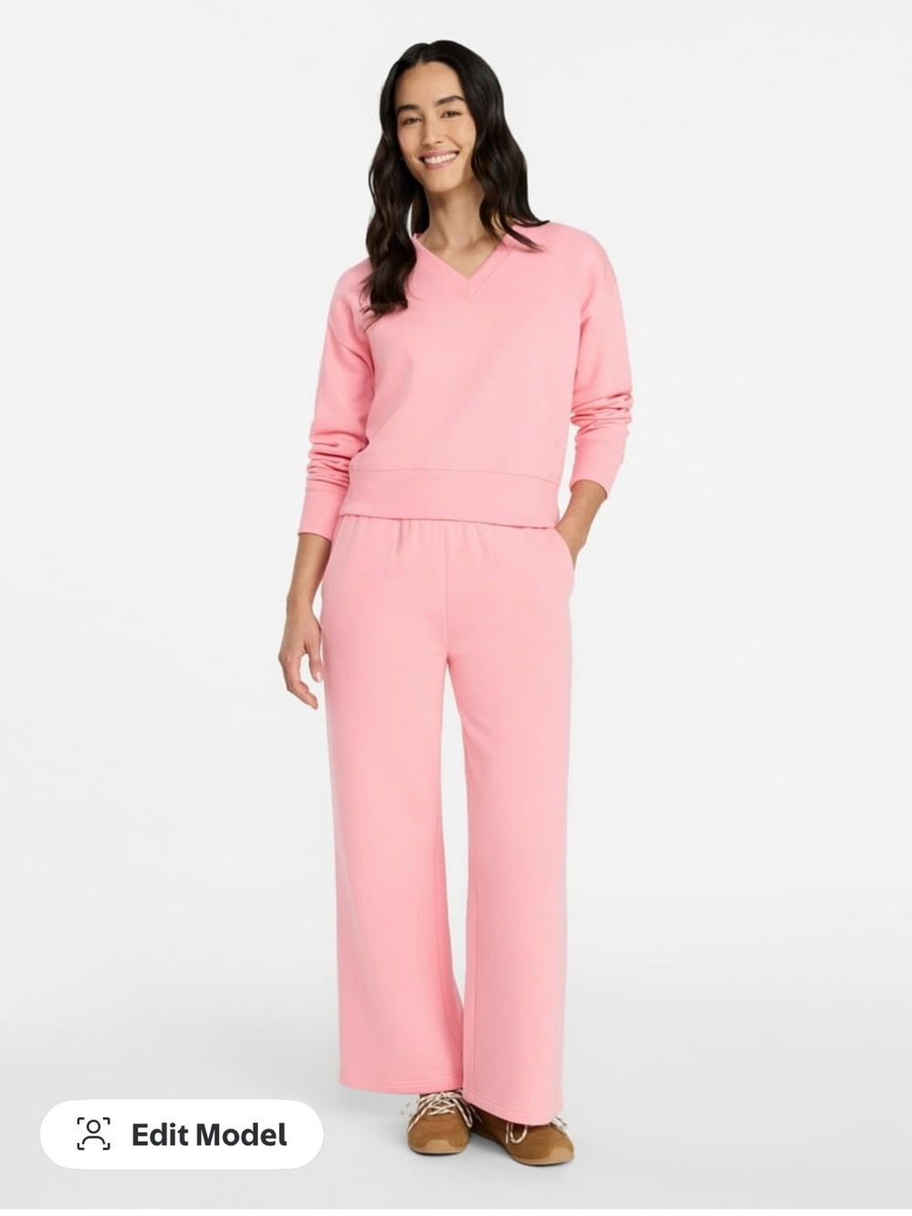 NEW Time and True 3X Plus V-Neck Sweatshirt and Pants Set, 2-Piece, Coral Pink